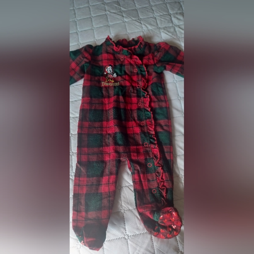 Disney Parks Minnie Mouse Christmas Pajama PJ Set Outfit Red 6M Footed
